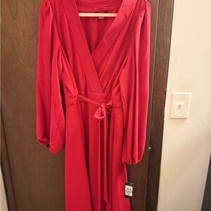 Tommy Hilfiger Red Wrap Gown with Bishop Sleeves New With Tags